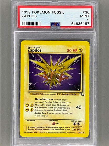 1999 Pokemon Fossil #30 Zapdos PSA 9