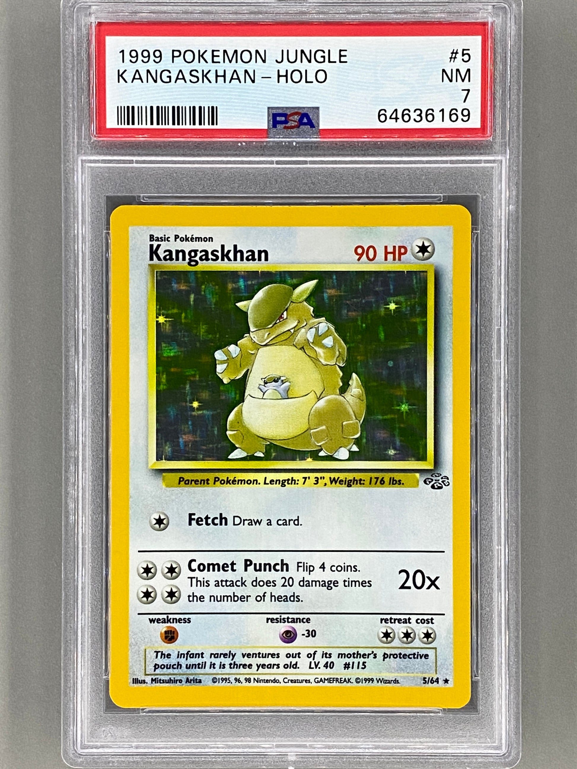 1999 kangaskhan pokemon card value 1999 Pokemon Jungle #5 Kangaskhan Holo PSA 7
